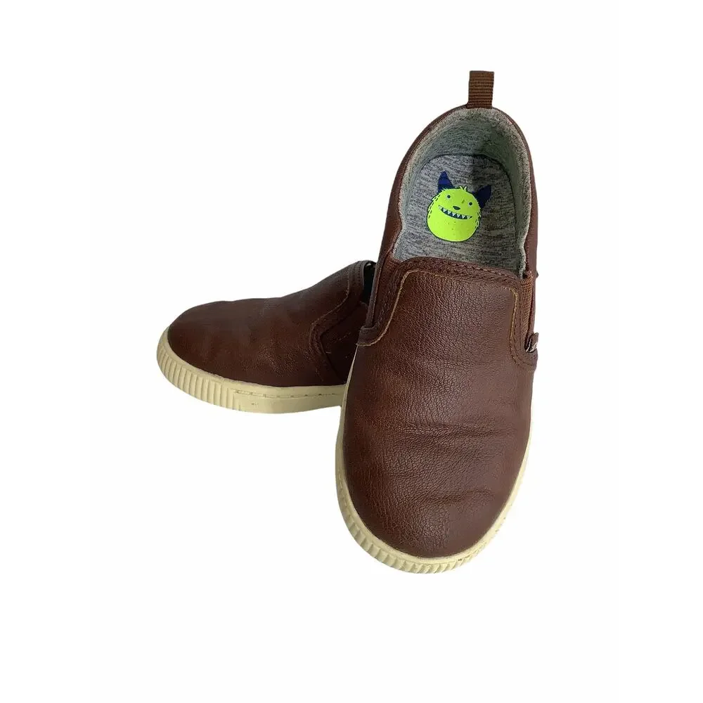 Carter's Boys Brown Faux Leather Slip On Loafers Kid's Youth Size 12